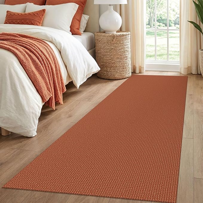 IOHOUZE Washable Runner Rug 3x8 Non Slip Rubber Backed Wide Hallway Runner Entryway Runner Indoor, Kitchen Rugs Woven Floor Carpet for Hall Entrance Bedroom, Burnt Orange/Tan