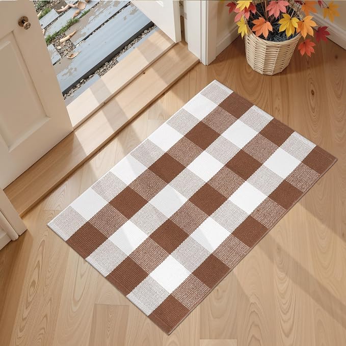 OJIA Buffalo Plaid Checkered Rug 24"x36" Fall Front Door Mat Welcome Mats | Washable Outdoor Rug for Front Porch Welcome Mat Indoor Outdoor Autumn Doormat Outside Door Mat for Entrance Entry Farmhouse