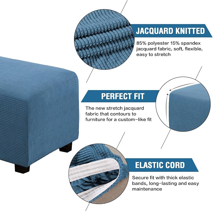 H.VERSAILTEX Ottoman and Sofa Seat Cushion Combined Cover Slipcover Rectangle Sofa Slipcover Fit Length 56'-75' Suitable for L Shaped Seat Cushion Cover or Chaise Part Cover Stretch Thick - Dusty Blue