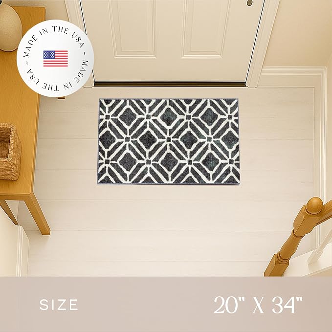 Maples Rugs Moderna Geometric Area Rugs – Made in USA – Washable, Non Slip Indoor Carpet for Entryway, Foyer, Kitchen, and Bathroom, 20" x 34", Dark Blue