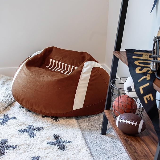 Big Joe Sports Ball Child-Sized Bean Bag Chair for Kids, Football Plush, Ultra-Soft Lightweight Polyester Blend, 2.5 Foot Refillable