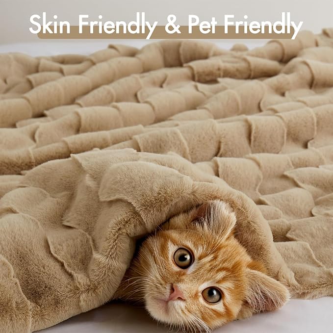 Madison Park Vivienne Faux Fur Throw Blanket Velvet, 50 x 60, Tan | All Season, Cozy Warmth for Sofa or Bed, Reversible, Lightweight, OEKO-TEX Certified