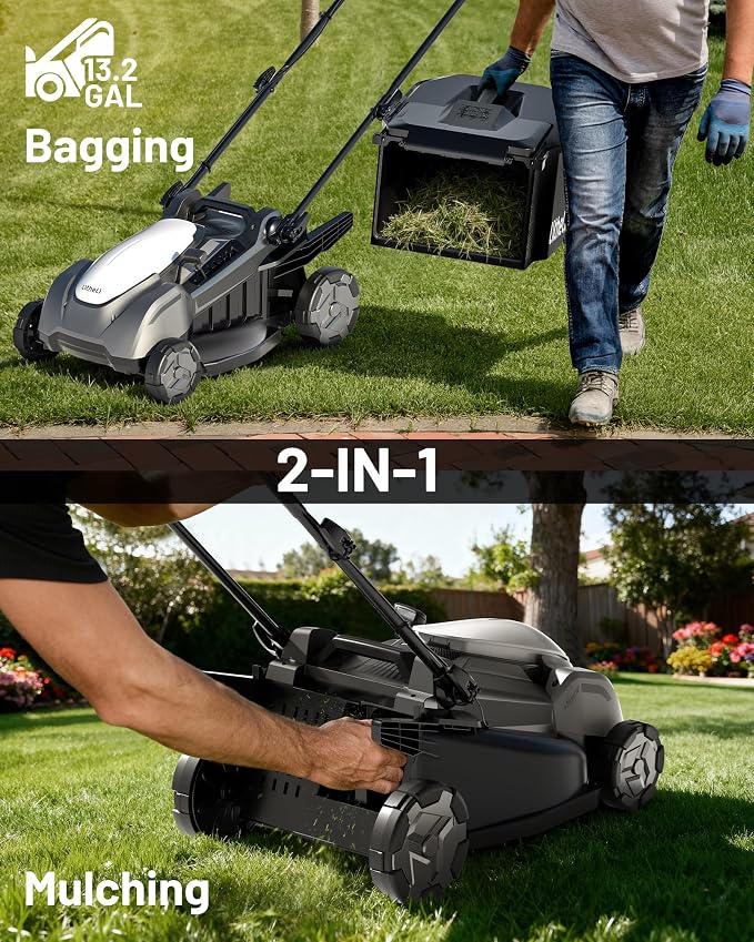 Litheli 18-inch 40V Brushless Lawn Mower for Garden Yards, Lightweight Cordless Lawn Mower Battery Powered with 6-Position Height Adjustment, 2x8.0Ah Battery and Rapid Charge Included