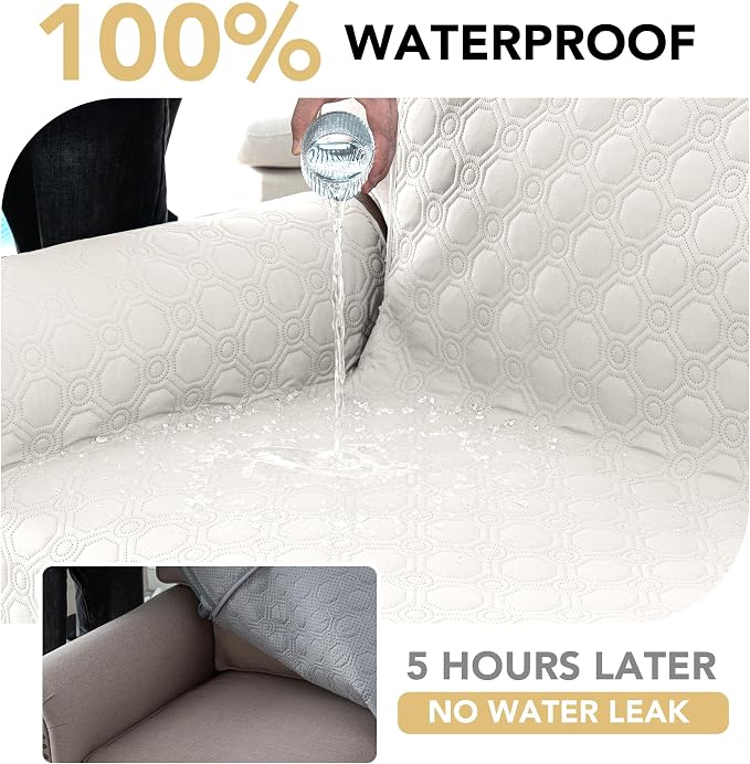 H.VERSAILTEX 100% Waterproof Recliner Chair Covers, Recliner Covers Non-Slip Stay in Place, Thick Cover for Recliner Chair with Pocket, Dog Couch Cover Protector Washable(Beige, 23")