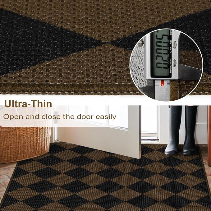 Rugalia Easy Jute Checkered Entryway Rug, 2x3 Coffee Modern Indoor Outdoor Doormat, Washable Non-Slip Neutral Small Kitchen Rug Farmhouse Diamond Throw Rugs for Entrance Bedroom Bathroom