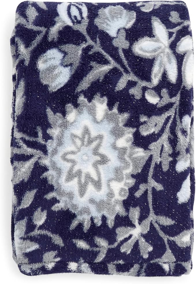 Vera Bradley Women's Fleece Plush Shimmer Throw Blanket, Frosted Lace Navy, 80 X 50