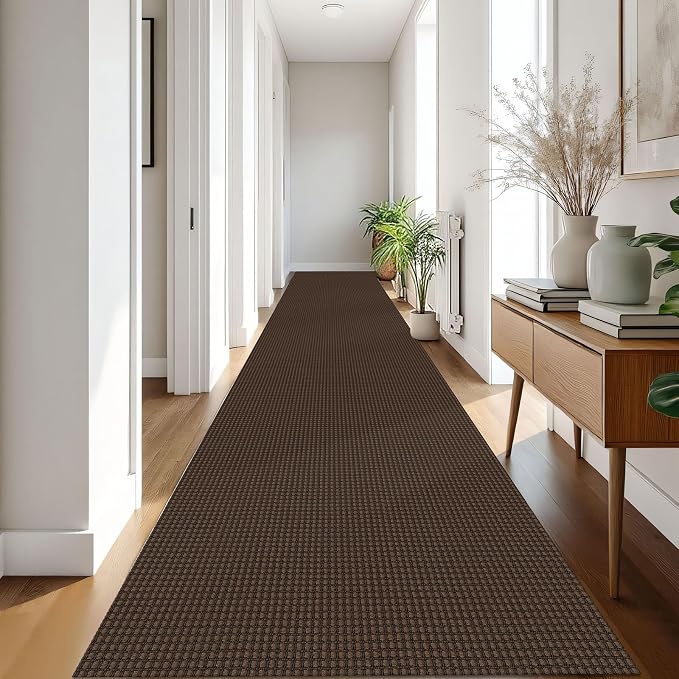 IOHOUZE Washable Exrea Long Hallway Runner Rug 3x18 Non Slip Rubber Backed Kitchen Runner Entryway Runner Indoor, Woven Rugs Floor Carpet for Kitchen Hall Entryway Stair, Brown