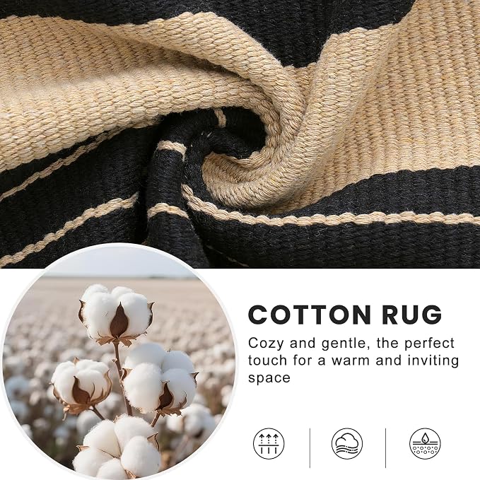 OLANLY Brown and Black Classic Striped Rug 2' x 4'3" (24" x 51") – Washable Cotton Indoor Outdoor Doormat for Front Door, Entryway, Kitchen, Porch, Patio Decor
