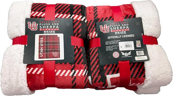 NCAA Utah Utes Playmaker Plaid Ultra Cozy Sherpa Throw