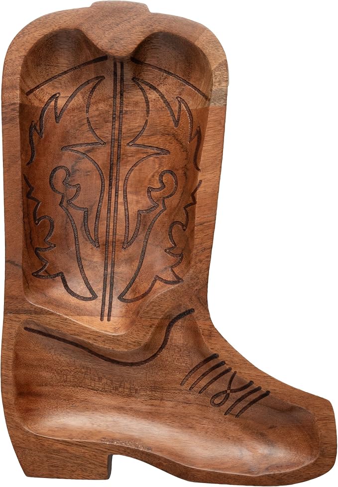 Karma Acacia Wood Boot Shaped Serving Bowl | Divided Dessert Dish, Serving Trays Platters, Wood Accent-Plates