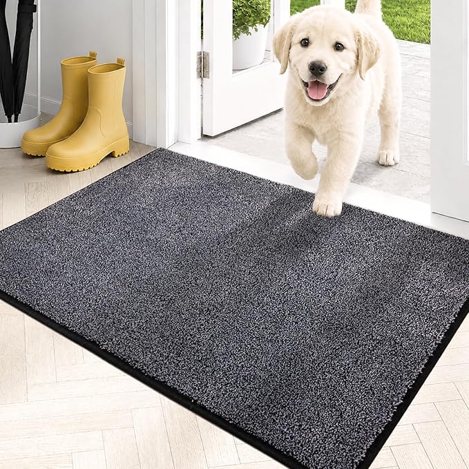 PURRUGS Dirt Trapping Door Mat 20" x 31.5", Non-Slip Machine Washable Entryway Rug, Dog Doormat, Indoor Front Door Mat, Super Absorbent Entry Rug for Muddy Shoes & Paws, Bluish Grey-Black