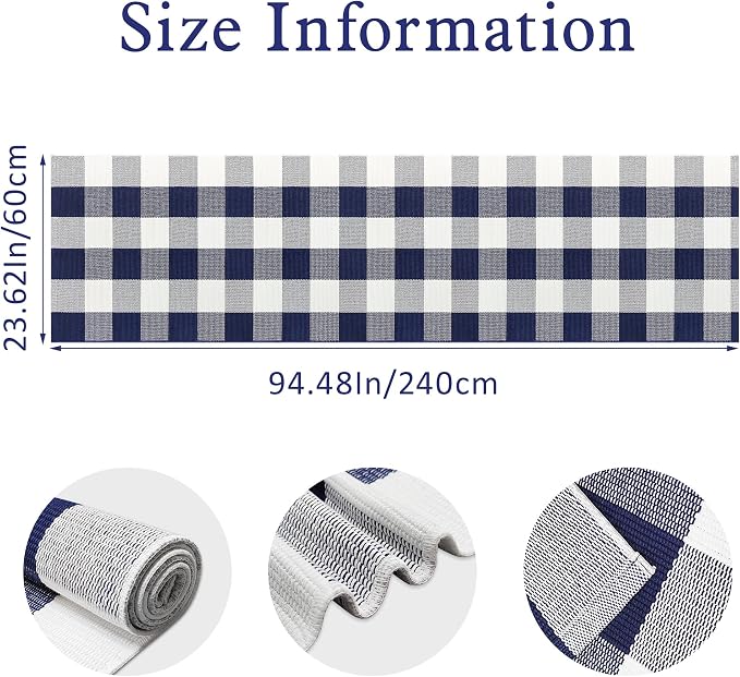 Buffalo Plaid Runner Rug 2x8 Feet Navy and White Checkered Hallway Runner Area Rug Farmhouse Cotton Woven Washable Carpet for Entryway, Kitchen, Laundry, Bedroom, Living Room