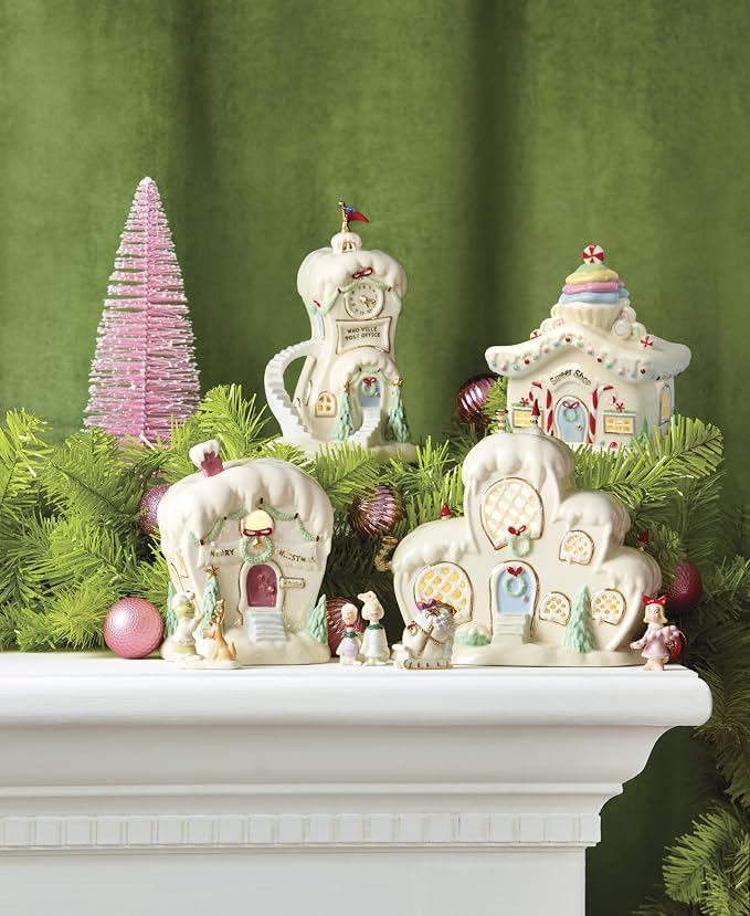 Lenox Who-Ville Sweet Shop Grinch Light-Up Christmas Figurine | porcelain, 6.25 inch height | requires 3 aaa batteries | collectible gift for dr. seuss and grinch fans