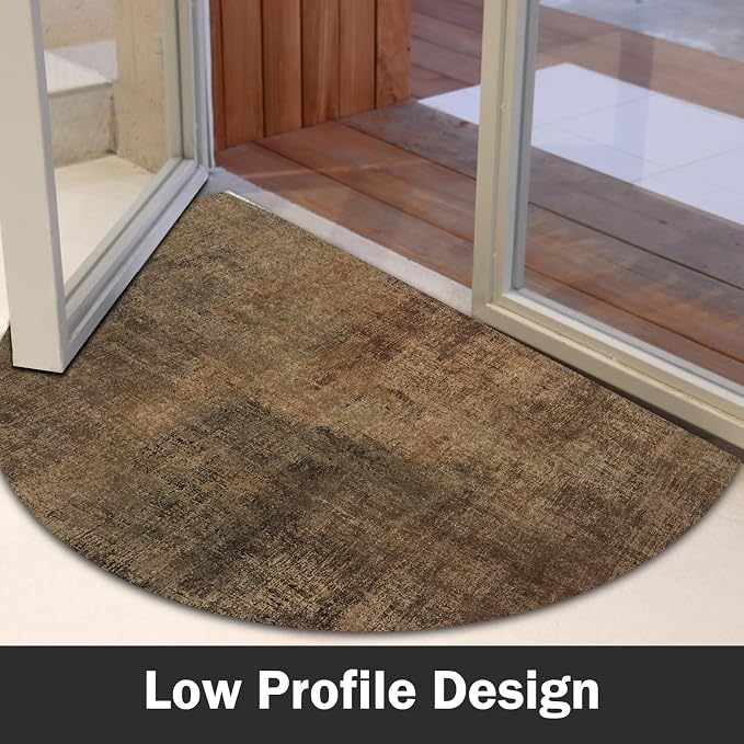 TOMWISH Door Mat Outdoor Entrance Brown Doormat-Semicircular Durable Front Door Mat for Outside Inside Entryway Keeps Your Floors Clean Decorative Design Indoor Rug for Kitchen Living Room 18" X 30"