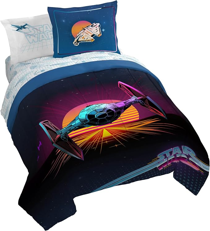 Star Wars Queen Comforter Set 7 Piece Soft Bedding for Boys, Blue | Bed in a Bag, Comforter Sheets Shams Pillowcases, Official Product, Soft Microfiber, Machine Washable, Boys Gift
