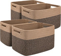 OIAHOMY 4 Pack Storage Basket, 13"x9"x7.8" Cotton Rope Baskets for Shelves, Closet Organizer for Bedroom & Living Room, Soft Decorative Bins for Organizing Towels, Books & Toys, Brown & Black