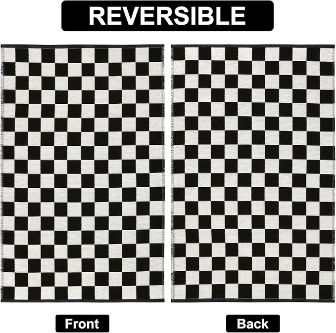Seavish Checkered Rug 8x10 Black and White Area Rugs for Living Room | Large Low-Pile Bedroom Rugs Modern Cotton Woven Checkerboard Rug Washable Neutral Rug for Dining Room Nursery Office
