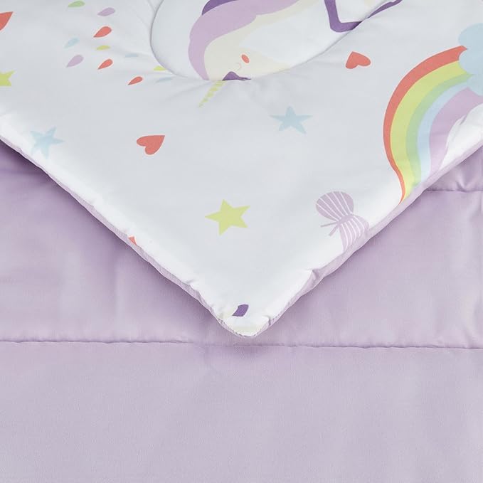 Amazon Basics 5-Piece Soft, Easy-Wash Microfiber Kid's Bed-in-a-Bag Bedding Set with Sheet and Comforter, Twin, Unicorn Print