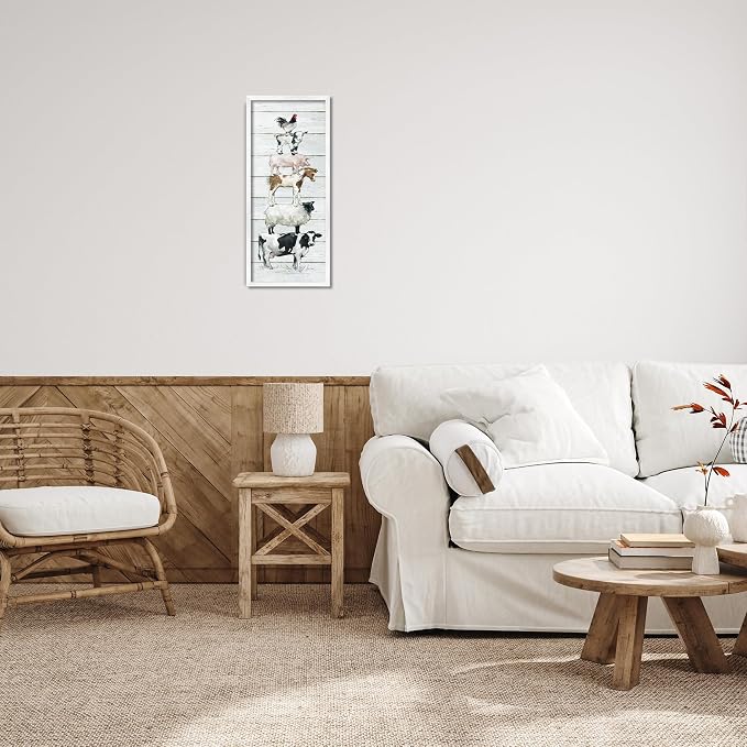 Stupell Industries 'Country Farm Animal Stack', Framed Giclee Art, White, 10 x 24 Inches, Easy to Hang and Sturdy, Made in USA, by Carol Robinson