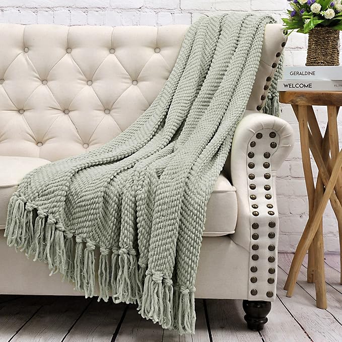 Home Soft Things Silver Throw Blanket Knitted Tweed Throw 50'' x 60'', Silver, Super Soft Cozy Warm Comfortable Breathable Throw for Living Room Chair Couch Bed Sofa Bedroom Home Décor