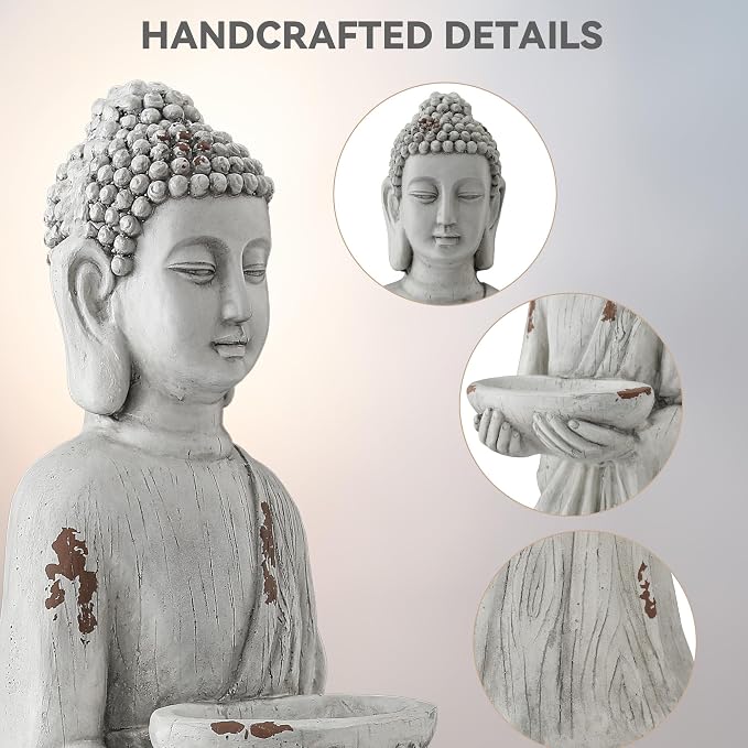 Extra-Large Buddha Statue Outdoor, 42 in Asian Decor with Birdfeeder | Zen Garden Sculpture for Indoor, Patio, Yard or Porch, Durable Weatherproof Magnesium Oxide Stone