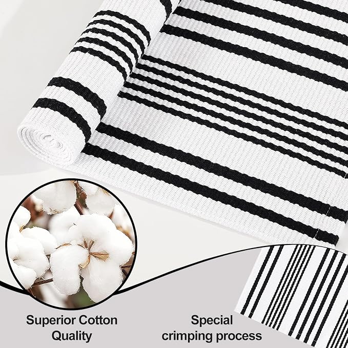 OLANLY Black White Modern Striped Rug 2'4" x 3'7" (27.5" x 43") – Washable Cotton Indoor Outdoor Doormat for Front Door, Entryway, Kitchen, Porch, Patio Decor