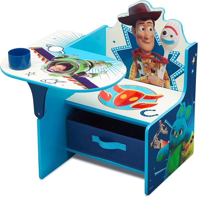 Delta Children Chair Desk with Storage Bin, Toy Story 4 | Kids Chair Desk Includes Fabric Storage Bin and Cup Holder, Low to the Ground for Easy Access, Ideal for Toddlers/Kids Age 3+
