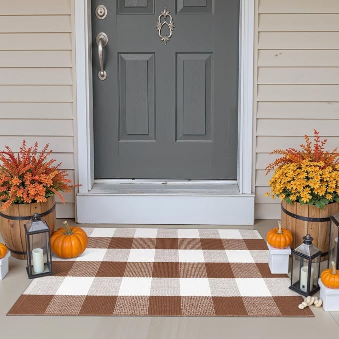 OJIA Buffalo Plaid Checkered Rug 24"x36" Fall Front Door Mat Welcome Mats | Washable Outdoor Rug for Front Porch Welcome Mat Indoor Outdoor Autumn Doormat Outside Door Mat for Entrance Entry Farmhouse