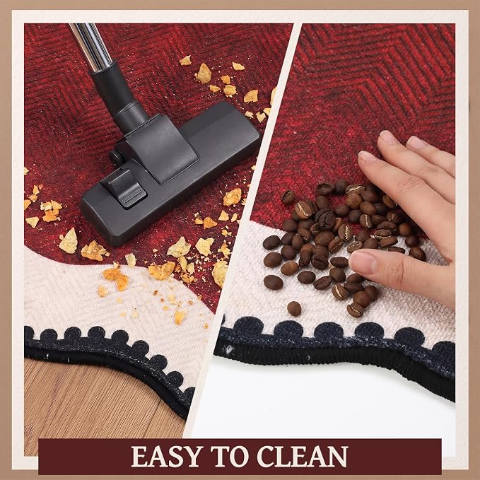 Breling Dark Red Entryway Rug 2 x 3 ft Large Scalloped Welcome Mat Non Slip Washable Doormat Front Door Throw Rug for Farmhouse Indoor Kitchen Laundry Porch Bathroom Decor