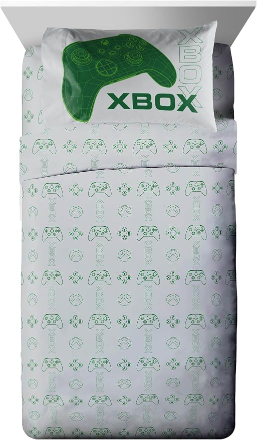 Jay Franco Kids Comforter Set Includes Sheets and Pillow Covers - Soft and Cozy Bed Set for Stylish Room Decor, Official Licensed Product, White - Xbox, 5 Piece Twin