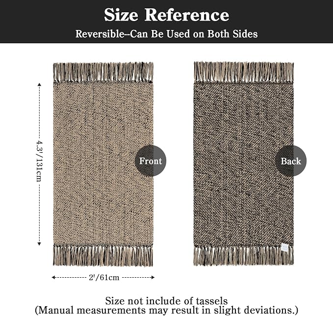 Collive 2' x 4.3' Indoor Outdoor Rug, Modern Farmhouse Kitchen Runner Rugs Hand-Woven Bathroom Rugs, Boho Washable Entry Carpet Natural/Black Reversible Front Door Mats for Laundry Porch Decor