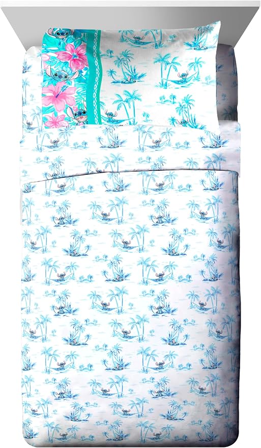 Disney Lilo and Stitch Twin Comforter Set 5 Piece Bedding for Girls, Multi | Bed in a Bag, Comforter Sheets Sham Pillowcase, Official Product, Soft Microfiber, Machine Washable, Easy Care, Girls Gift