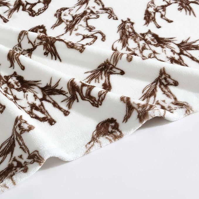 Wrangler - Blanket, Super Soft Plush Bedding, Yellowstone Inspired Throw Blanket for Couch or Bed (Mustangs Brown, 50" x 70")