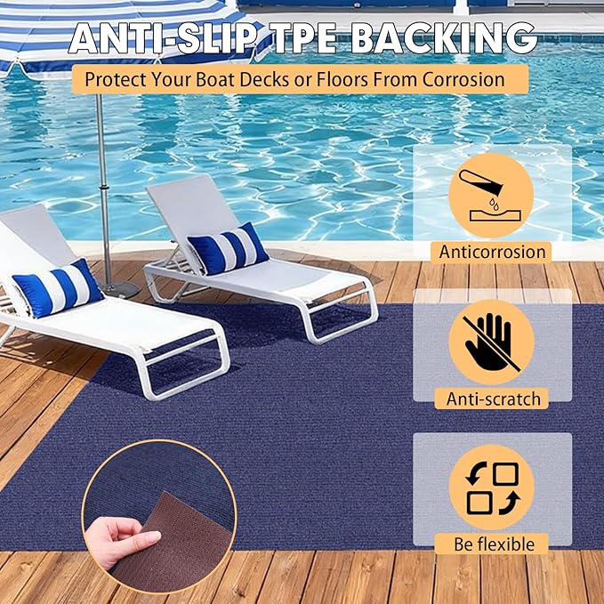 Grefinity Marine Carpet,5 FT x 25 FT Deep Blue Indoor Outdoor Carpet 0.2" Thick Boat Rug with Water-Proof TPE Backing for Home, Patio, Porch, Deck