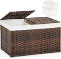 SETVSON Storage Basket with Lid, 2-Lid PE Rattan Storage Bin, Brown | 65L Storage Bin with 2 Separate Lids, 2 Removable Liners with Divider for Clothes & Blankets, Sturdy Frame, Brown