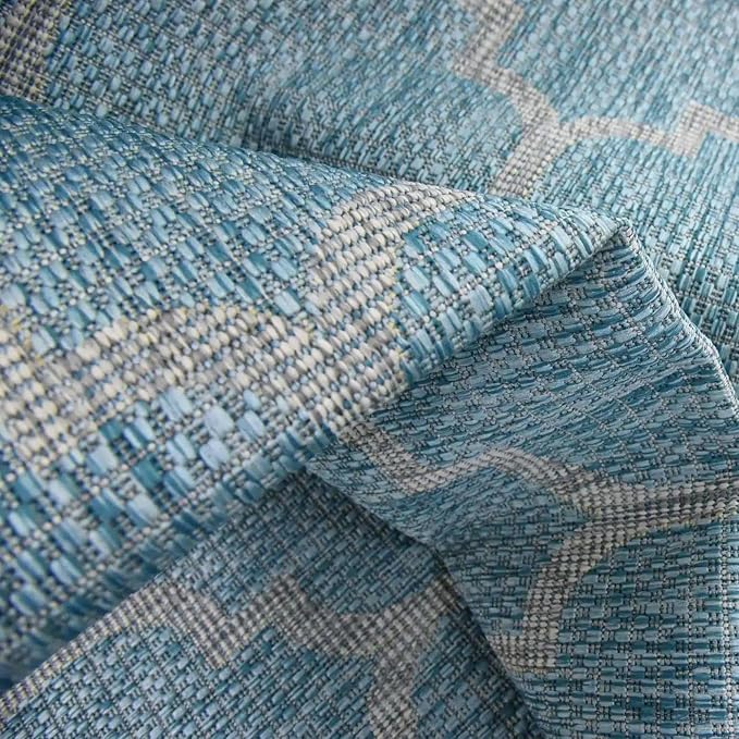 Unique Loom Outdoor Trellis Collection Area Rug (10' x 13' 1" Rectangle, Aquamarine/ Gray)