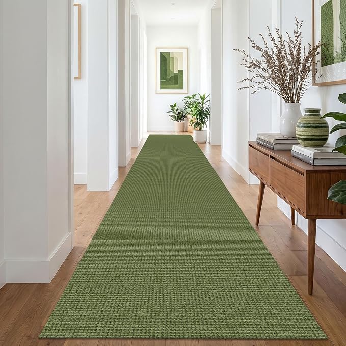IOHOUZE Washable Exrea Long Hallway Runner Rug 3x18 Non Slip Rubber Backed Kitchen Runner Entryway Runner Indoor, Woven Rugs Floor Carpet for Kitchen Hall Entryway, Olive Green/Earthy Green
