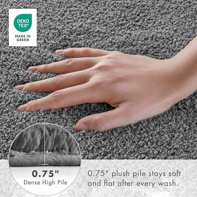 Madison Park Marshmallow Super Soft & Absorbent Bath Rug, 20 x 30, Grey | Non slip Backing, Spa Quality Luxurious Plush Bath Mat for Bathroom, Quick Dry, OEKO TEX