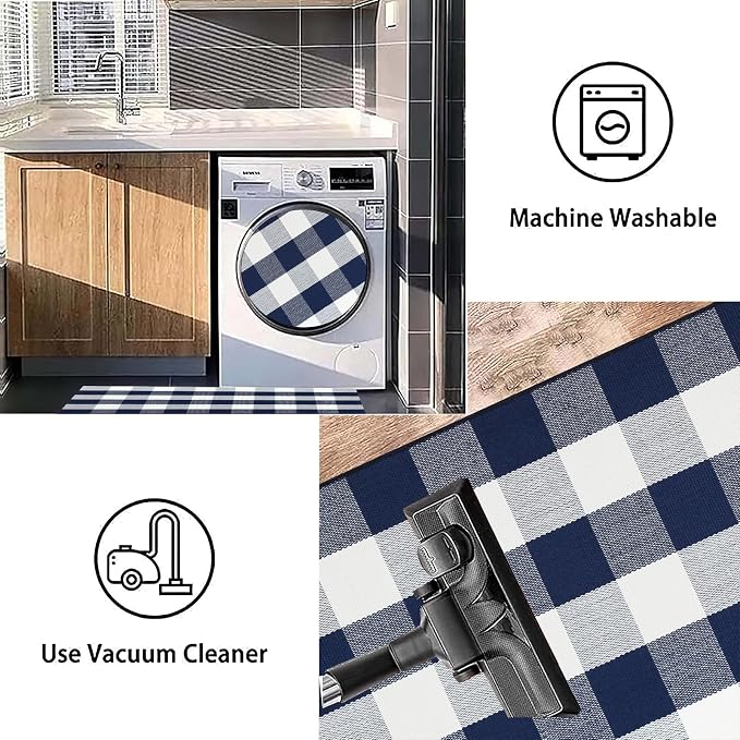 Outdoor Rug 3'x5'Blue and White Buffalo Checkered Rug Cotton Woven Machine Washable Farmhouse Front Porch Rug Door Mat Outdoor for Entryway,Patio,Bedroom,Hello Welcome Mat