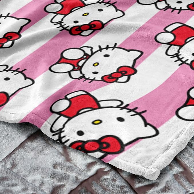 Northwest Hello Kitty Silk Touch Throw Blanket, Soft, 50 x 70 Inches, Bow and Stripes Design