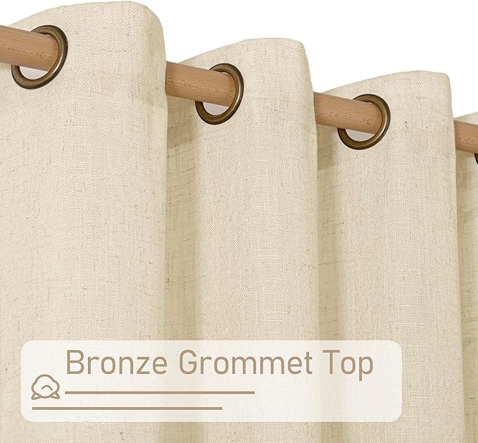 LAMIT Beige Short Linen Curtains 54 Inch Length 2 Panel Set, Semi Sheer Bronze - Image 4