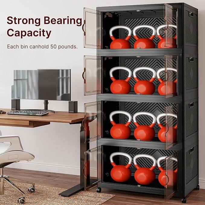 UAMFURI Stackable Storage Bins, 700QT Collapsible Drawers with 1 Lid | Large Capacity, Magnetic Door, Stack Lock, Rolling Wheels, Foldable Design, Organizers and Storage for Bedroom Dorm Garage