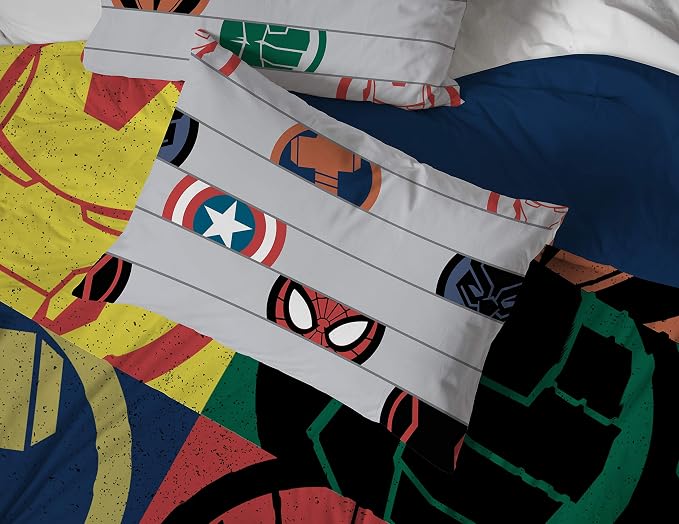 Marvel Avengers Full Size Comforter Set 7 Piece Kids Bedding, Multi | Captain America, Bed in a Bag, Comforter Sheets Shams Pillowcases, Soft Microfiber, Machine Washable, Boys Gift