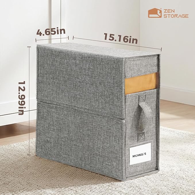 Sheet Organizers and Storage for Linen Closet, 8Pack Grey | 1200D Linen-Type Cloth, Fits King and Queen Sheet Sets, Clear Window and Label Slot, Foldable Dustproof Storage with Handle