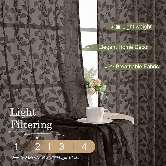 Chyhomenyc Chocolate Sheer Curtains 54 Inch Length - Image 2