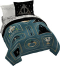Harry Potter Queen Comforter Set 7 Piece Soft Fantasy Bedding, Blue | Deathly Hallows, Bed in a Bag, Comforter Sheets Shams Pillowcases, Official Product, Soft Microfiber, Machine Washable, Gift