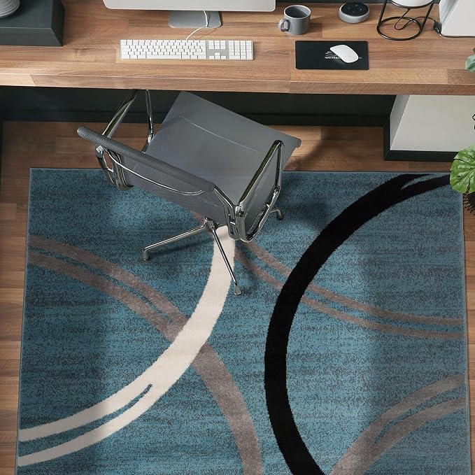 Rugshop Wavy Circles Modern Jute Backing Living Room Area Rug Blue 4' x 6' | Rectangular, Size 4' x 6', Bedroom, Dining Room, Home Office, Kitchen, Entryway, Hallway, Nursery, Kids Room, Guest Room