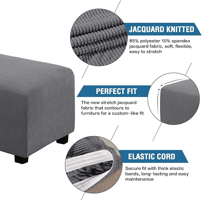 H.VERSAILTEX Ottoman and Sofa Seat Cushion Combined Cover Slipcover Rectangle Sofa Slipcover Fit Length 56"-75" Suitable for L Shaped Seat Cushion Cover or Chaise Part Cover Stretch Thick Soft - Grey