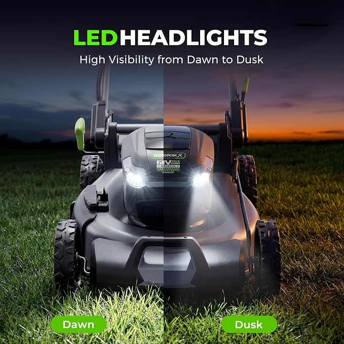 NovorikX 60V 5Ah Self-Propelled Electric Cordless Lawn Mower with 5.0Ah Battery 21-Inch, Brushless Mower for Large Yards, LED Headlight, Rapid Charger 3-in-1 Versatility Obsidian Series
