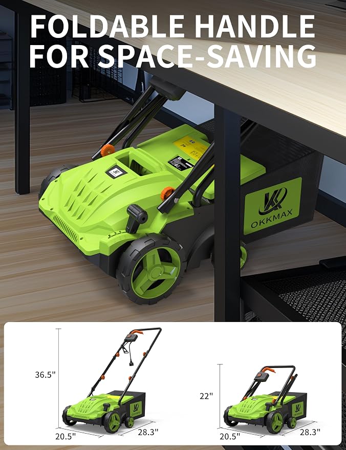 2-in-1 Electric Dethatcher Scarifier, Lawn Dethatcher with Collection Bag, 4-Position Depth Adjustment,13-Inch Working Width, Foldable Handle Design for Easy Carrying and Storage,Thatcher for Lawn